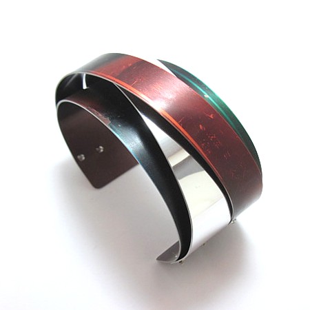 Burgundy, Green and Silver Cuff Bracelet by Jon Klar - Click Image to Close